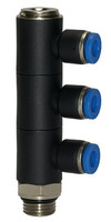 L-Mehrfachverteiler mit Innensechskant, 3-fach, drehbar, Außengewinde zylindrisch mit O-Ring (NBR)  Serie Blaue Serie